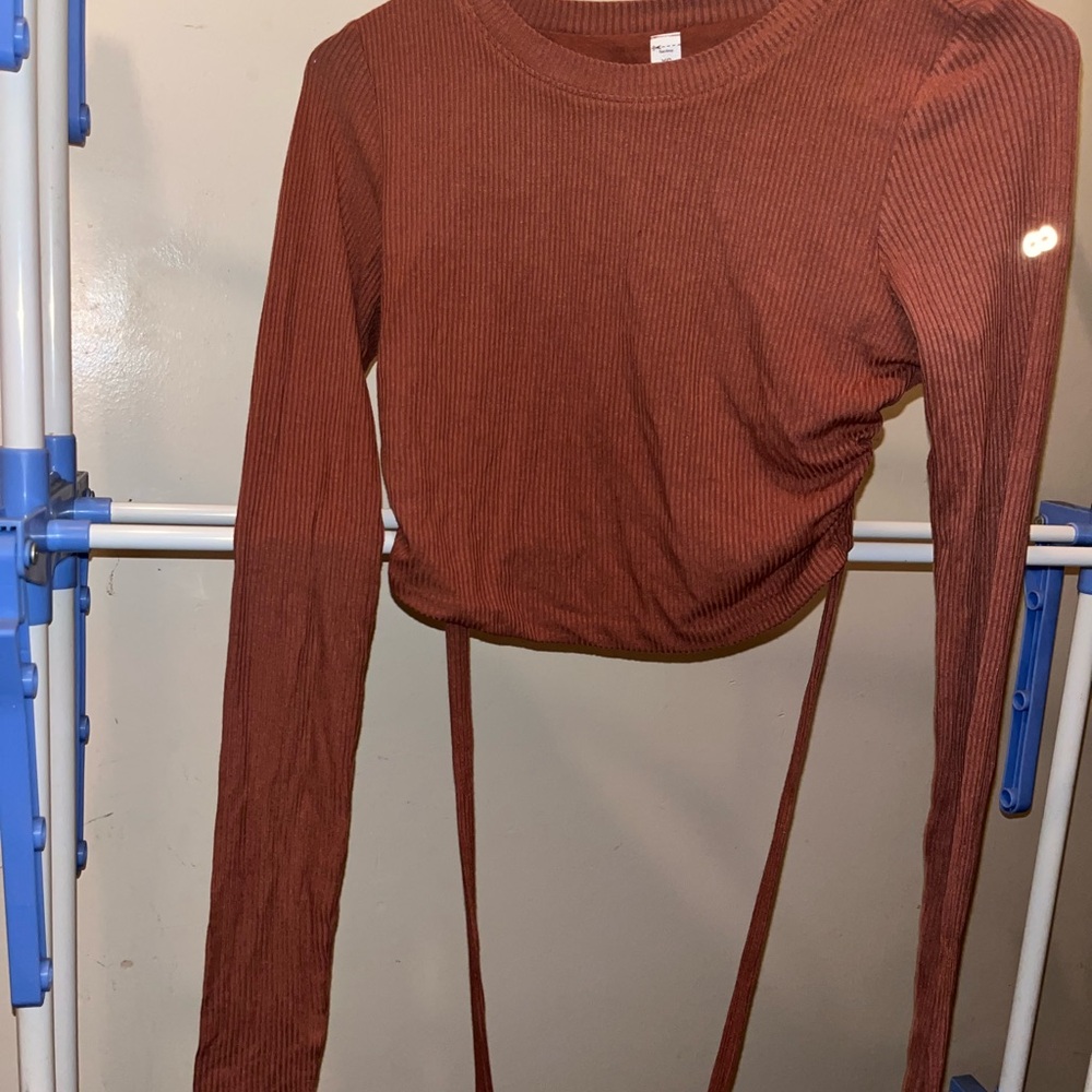ALO Yoga Brown Long Sleeve Tie Front Bodysuit